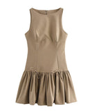 Round Neck Sleeveless Bow Dress Polyester For Women