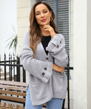 Classic Relaxed Cardigan With Pocket V Neck For Women