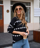 Classic Women Heart Pattern Knit Sweater Trendy Pullover