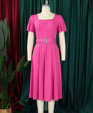 Stylish Solid Color Dress with Flared Sleeves and Square Neck