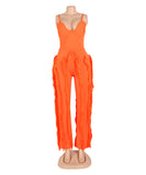 Fluffy Lace Halter Top And Pants Set With Tassels Details