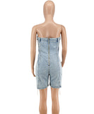 Sexy Off The Shoulder Denim Jumpsuit With Copper Chains