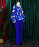 Stylish Printed Long-Sleeved Top And Wide-Leg Pants Set