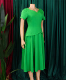 Fashionable Solid Color V Neck Short Sleeve A Line Dress