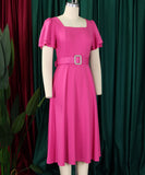 Stylish Solid Color Dress with Flared Sleeves and Square Neck