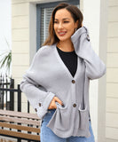 Classic Relaxed Cardigan With Pocket V Neck For Women