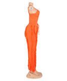 Fluffy Lace Halter Top And Pants Set With Tassels Details