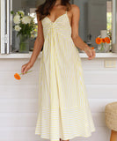 Women's V Neck Striped Bandeau Dress in Blue Cyan Pink Yellow