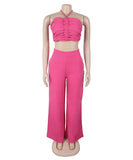 Chic Two-Piece Set with Tie-Up Top and High-Waisted Trousers