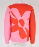 Relaxed Floral Patchwork Pullover Sweater Long Sleeve