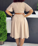 V Neck Flared Sleeve Casual A Line Dress in Four Colors