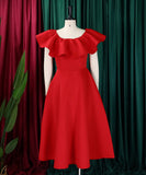Elegant Ruffled Skirt Banquet Dress in Black Red and White