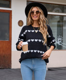 Classic Women Heart Pattern Knit Sweater Trendy Pullover