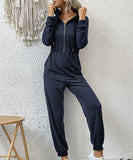 Chic Black Long-Sleeved Zipper Jumpsuit for Women