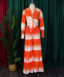 Stylish Printed Lace-Up Long-Sleeved Top & Wide-Leg Pants