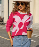 Relaxed Floral Patchwork Pullover Sweater Long Sleeve