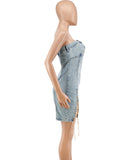 Sexy Off The Shoulder Denim Jumpsuit With Copper Chains