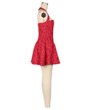 Fitted One Shoulder Halter Dress With Puff Sleeves In Green