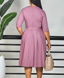 Elegant Solid Color Five-Quarter Sleeve Dress