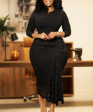 Fashion Long Sleeved Top and Lace Wrap Bottom Skirt Two Piece Set African Outfit