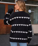 Classic Women Heart Pattern Knit Sweater Trendy Pullover