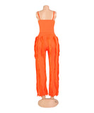 Fluffy Lace Halter Top And Pants Set With Tassels Details
