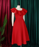 Elegant Ruffled Skirt Banquet Dress in Black Red and White