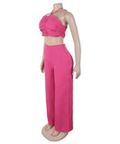 Chic Two-Piece Set with Tie-Up Top and High-Waisted Trousers