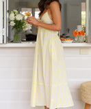 Women's V Neck Striped Bandeau Dress in Blue Cyan Pink Yellow