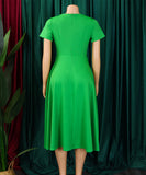 Fashionable Solid Color V Neck Short Sleeve A Line Dress