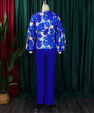Stylish Printed Long-Sleeved Top And Wide-Leg Pants Set