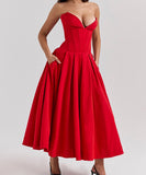 Sexy Sleeveless Plunging Dress Solid Color Polyester