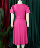 Stylish Solid Color Dress with Flared Sleeves and Square Neck