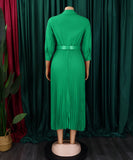 Fashion V Neck Solid Color Long Sleeve Maxi Skirt With Pleated Hem