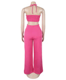 Chic Two-Piece Set with Tie-Up Top and High-Waisted Trousers