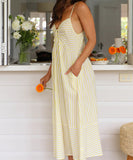 Women's V Neck Striped Bandeau Dress in Blue Cyan Pink Yellow