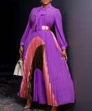 Strappy Pleated Long Sleeve Multi Color Dress for Women