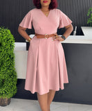 V Neck Flared Sleeve Casual A Line Dress in Four Colors