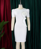 Solid Color Short Sleeved Wraparound Lace Ruffled Dress