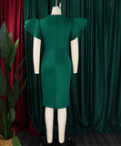 Round Neck Ruffled Sleeve Diamond Studded Halter Dress