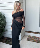Sultry Off Shoulder Dress Net Dress With Openwork In Black