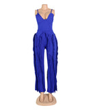 Fluffy Lace Halter Top And Pants Set With Tassels Details