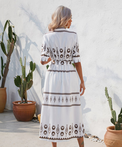 Printed Three-Quarter Sleeve Shift Dress