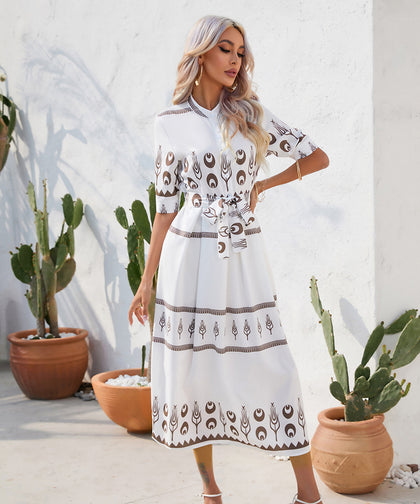 Printed Three-Quarter Sleeve Shift Dress