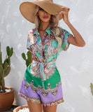 Stylish Printed Short-Sleeved Jumpsuit for Effortless Summer Fashion