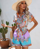 Stylish Printed Short-Sleeved Jumpsuit for Effortless Summer Fashion