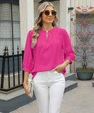 Chic Keyhole V-neck Seven-point Sleeved Loose Chiffon Top