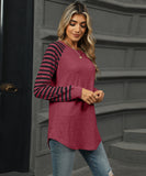 Striped Patchwork Crewneck Long Sleeve Tailcoat T Shirt