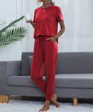 Chic Comfort Home Suit with Short-Sleeved Top and Slim Trousers