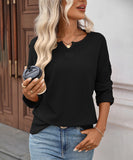 Striped Waffle Knit Top Stretch All Day Comfort Everyday